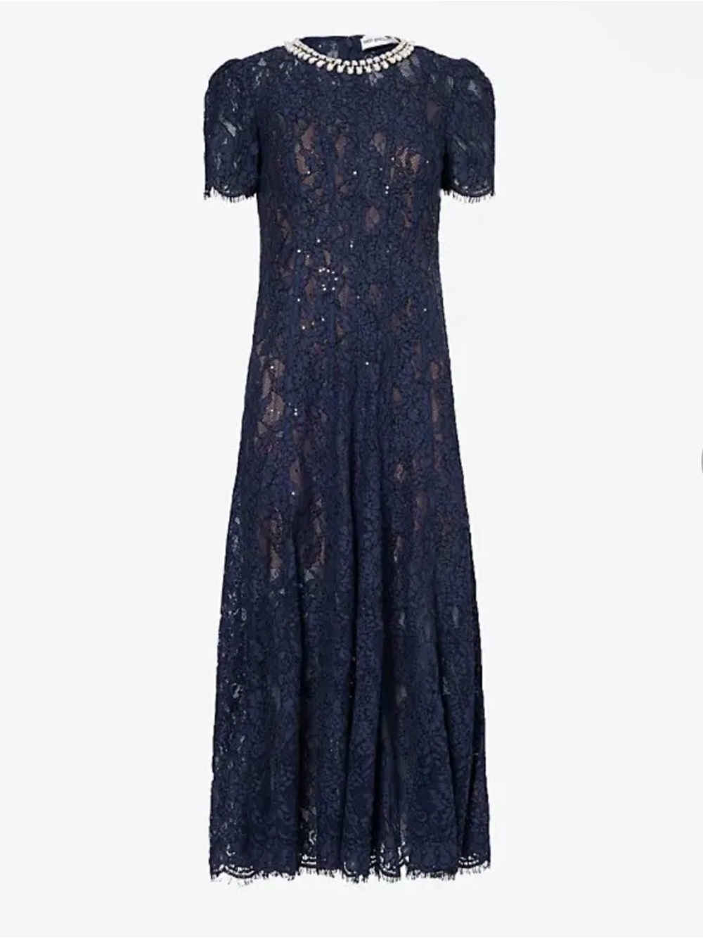 SELF-PORTRAIT Lace Embellished Woven Midi Dress Navy Lace Midi Dress Sz 4